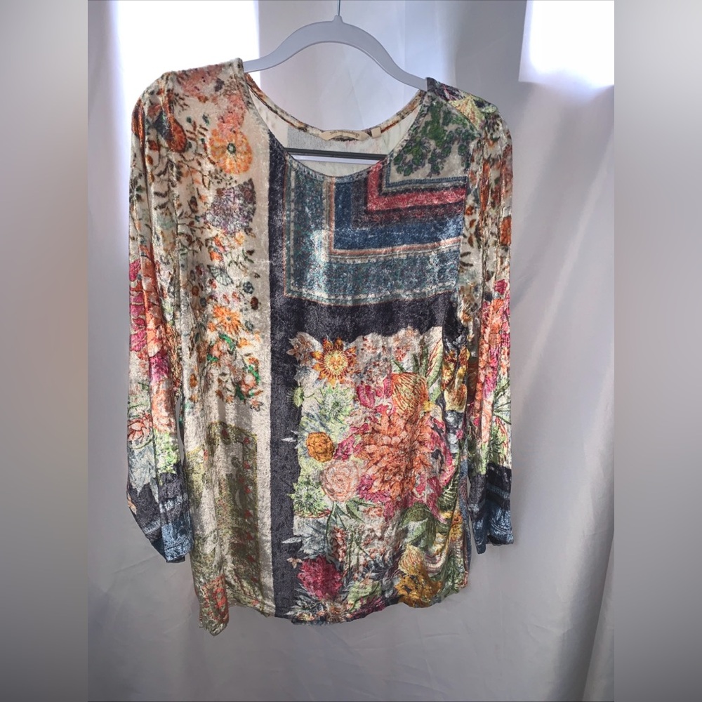Soft Surroundings Ashbury Velvet Top Multicolor Floral Patchwork Blouse Medium